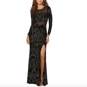 Betsy & Adam Women's Long-Sleeve Round-Neck Glitter Dress